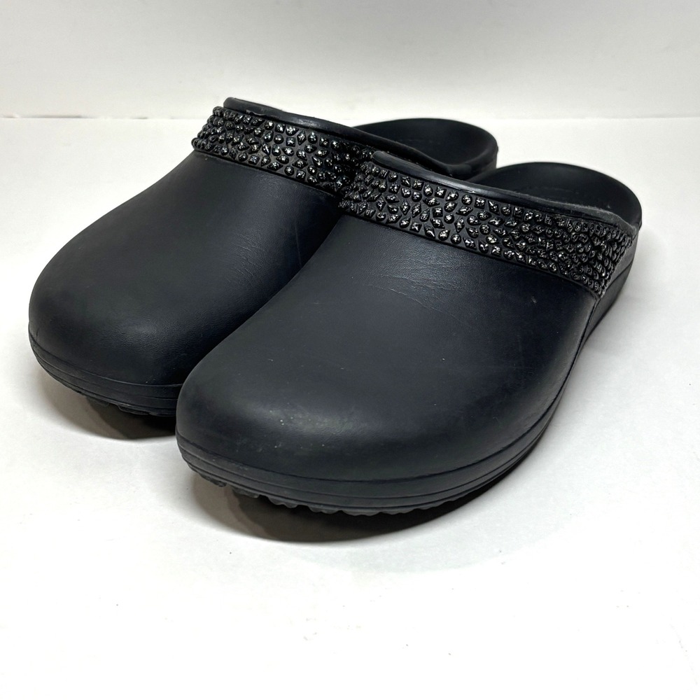 Crocs Freesail Clog Women's 8 Black Rhinestone Embellished Mules Comfort Nurse